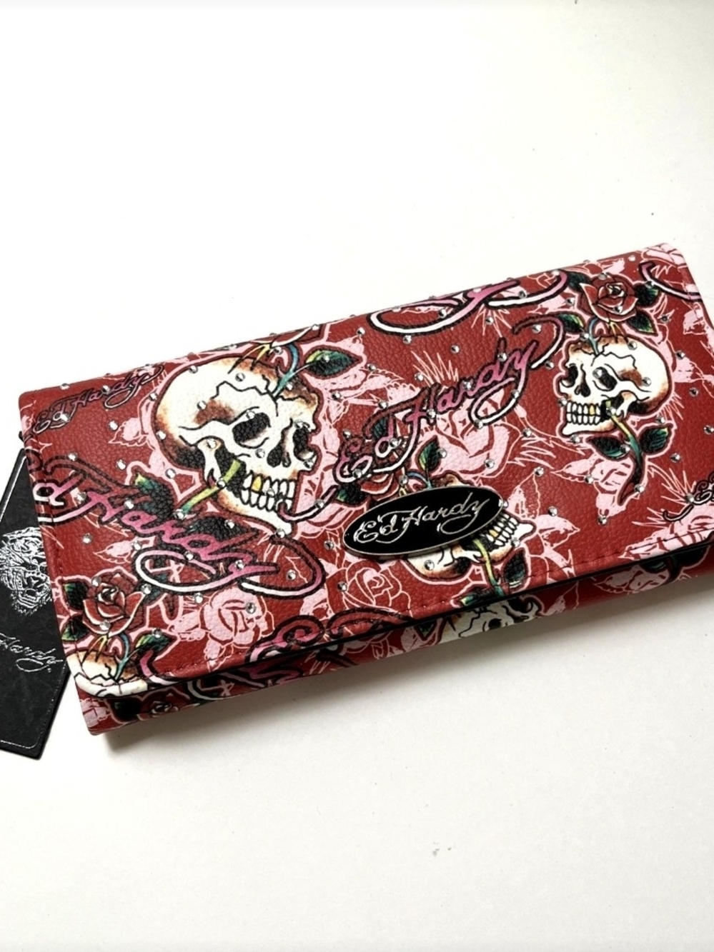 ED HARDY NWT Skull Rose Tatto Flap Wallet